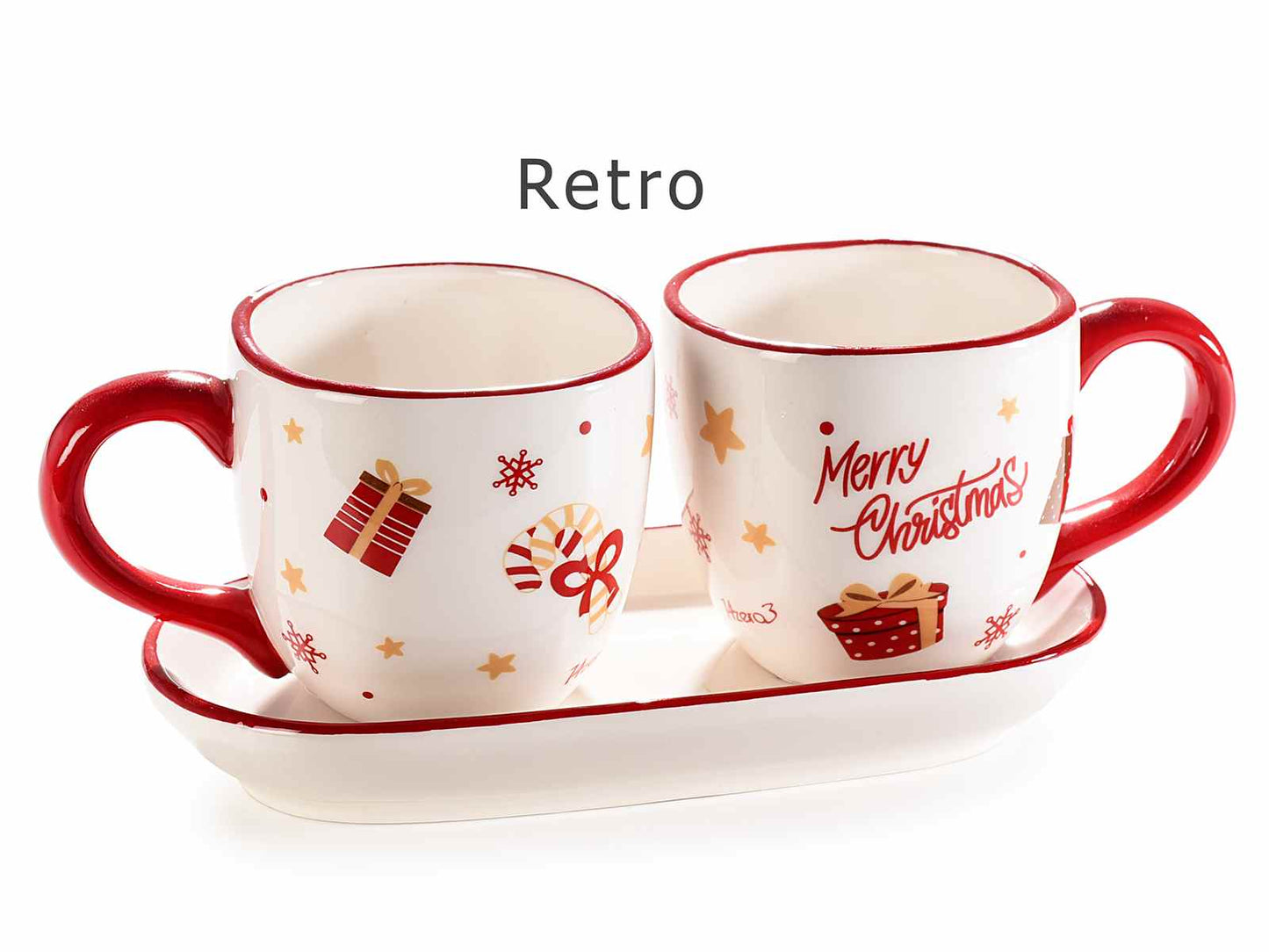 Set Tazzine da Caffè Natalizie in Ceramica con Piatto “Vintage Toys”