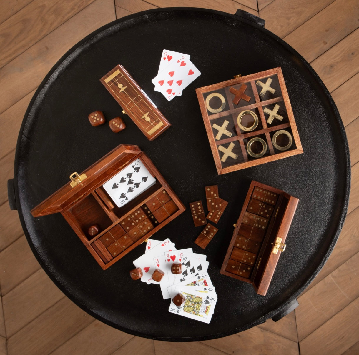 Set da Gioco in Legno con Carte, Dadi e Domino