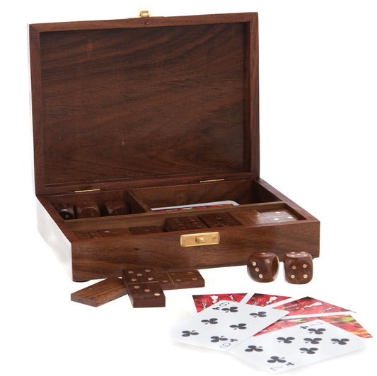 Set da Gioco in Legno con Carte, Dadi e Domino