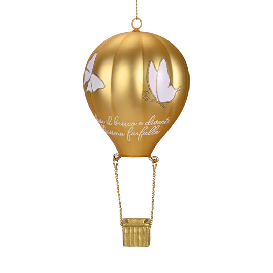 DECORO IN VETRO MONGOLFIERA GRANDE BELLISSIMA FARFALLA WALD