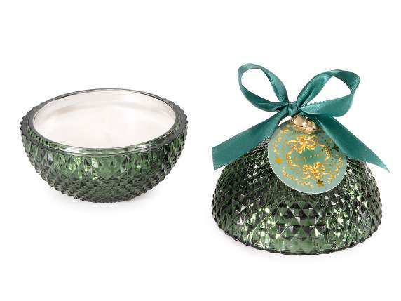 Candela profumata in vasetto di vetro lavorato a forma di pallina