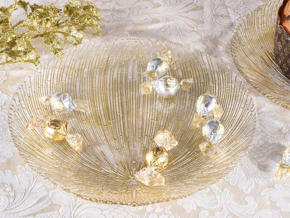 Piatto tondo in vetro con decoro a cascata dorata