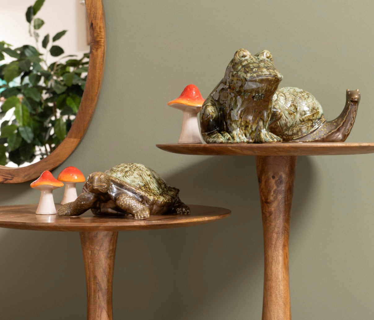 Fungo decorativo in ceramica arancione – H14 cm