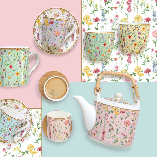 Tazza colazione con piattino in fine china – Meadow Flowers di EASY LIFE