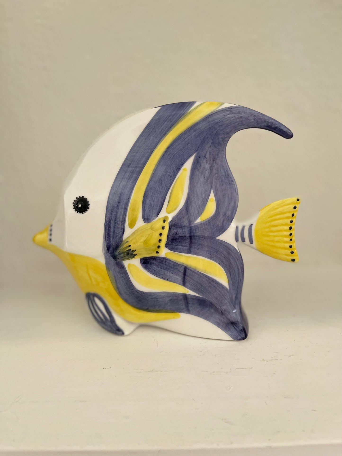Pesce Decorativo in Ceramica Giallo e Blu
