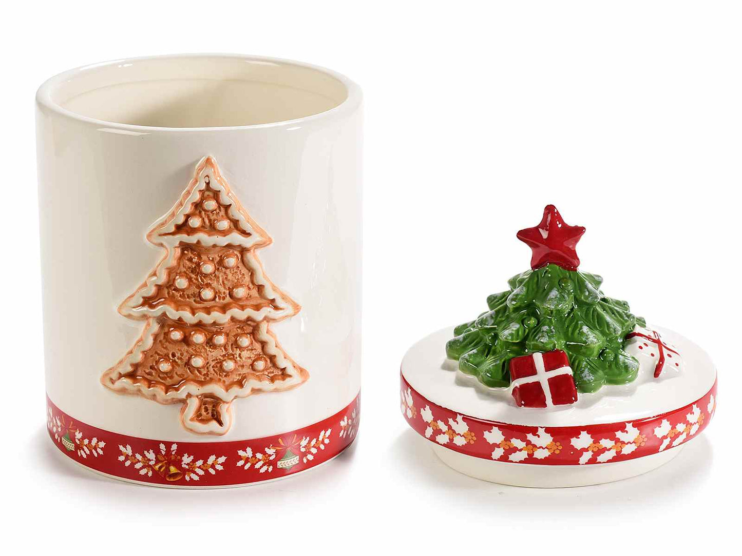 Barattolo in ceramica con Babbo Natale e Albero di Natale