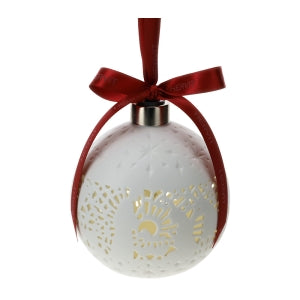 Sfera in Porcellana Traforata Bianca Biscuit Hervit – Magia di Luce e Tradizione Natalizia