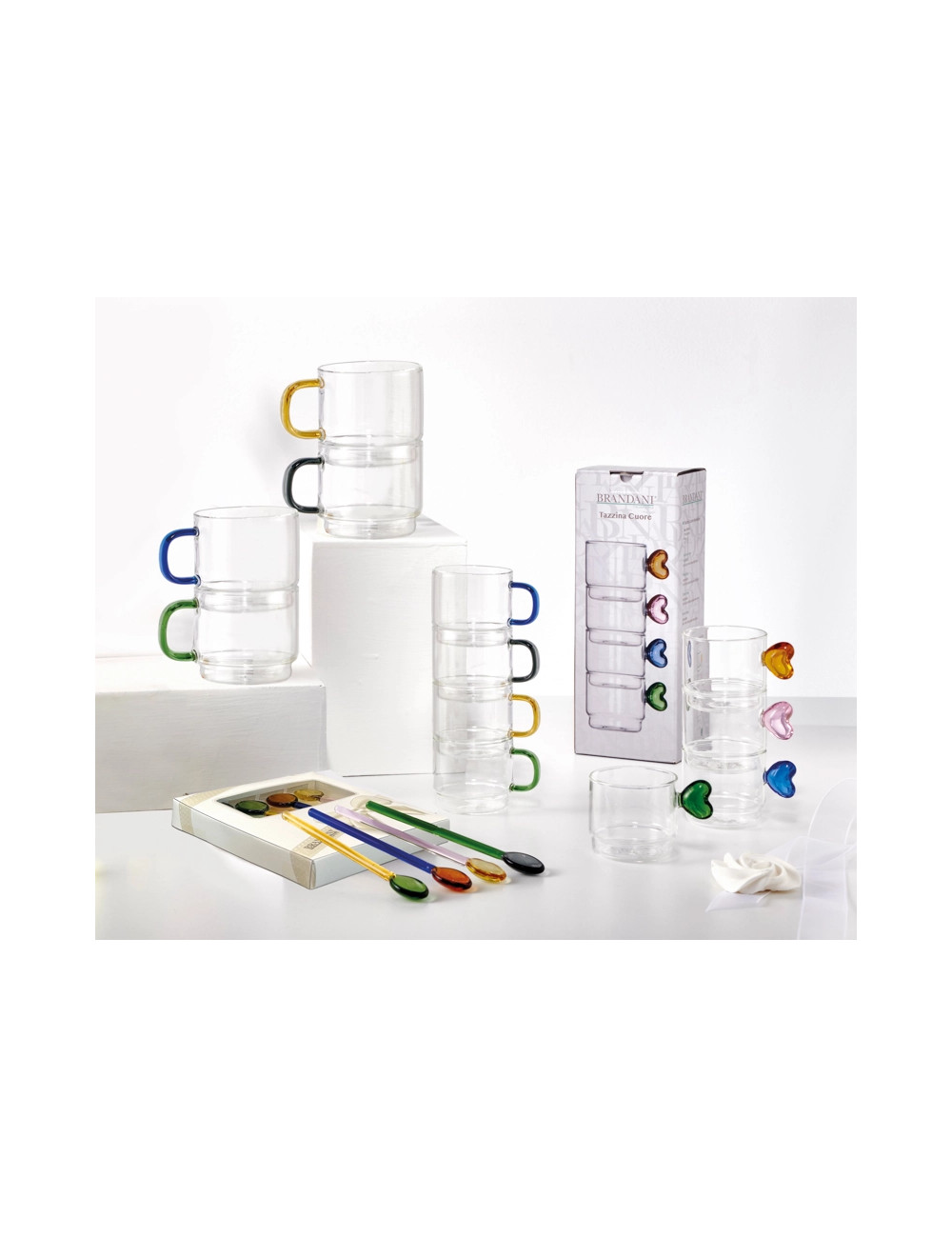 Tazza Bridge – Set da 4 pezzi impilabili con manico colorato | Brandani
