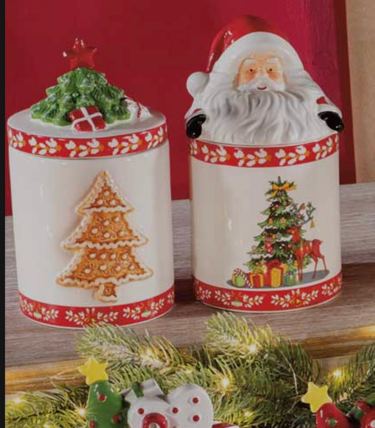 Barattolo in ceramica con Babbo Natale e Albero di Natale