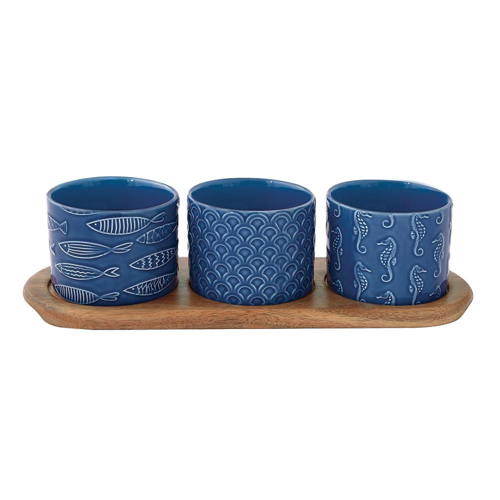 Set aperitivo 3 ciotole in porcellana con vassoio in legno di Easy Life