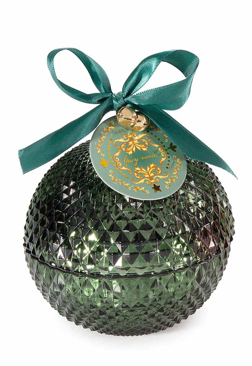 Candela profumata in vasetto di vetro lavorato a forma di pallina