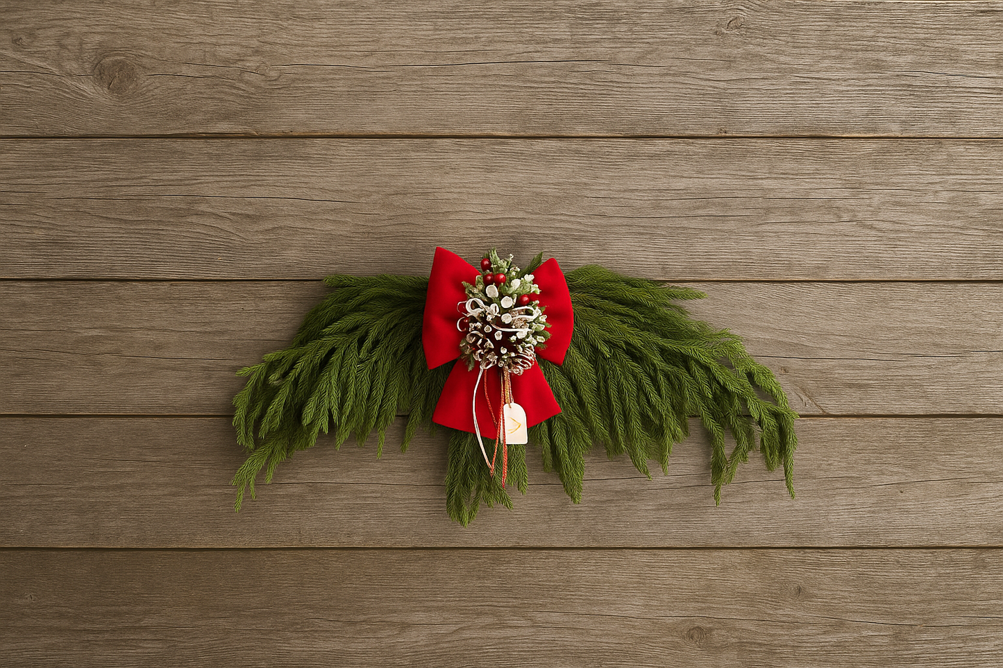 FUORIPORTA NATALIZIO PINO VERDE CON FIOCCO ROSSO E ADDOBBI NATALIZI  100CM FIORI DI LENA