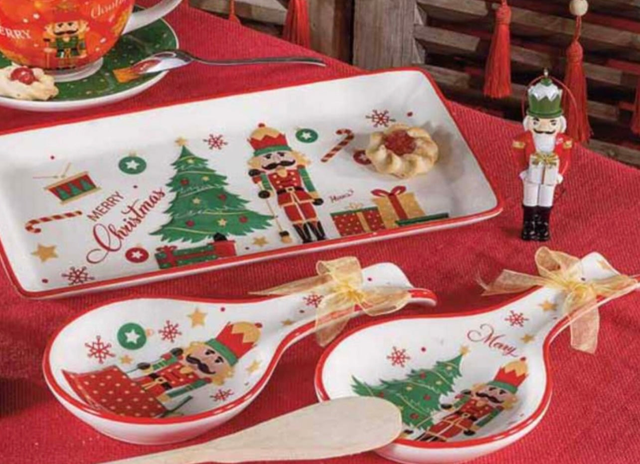 Poggiamestolo in Ceramica Natalizio con Fiocco “Schiaccianoci”