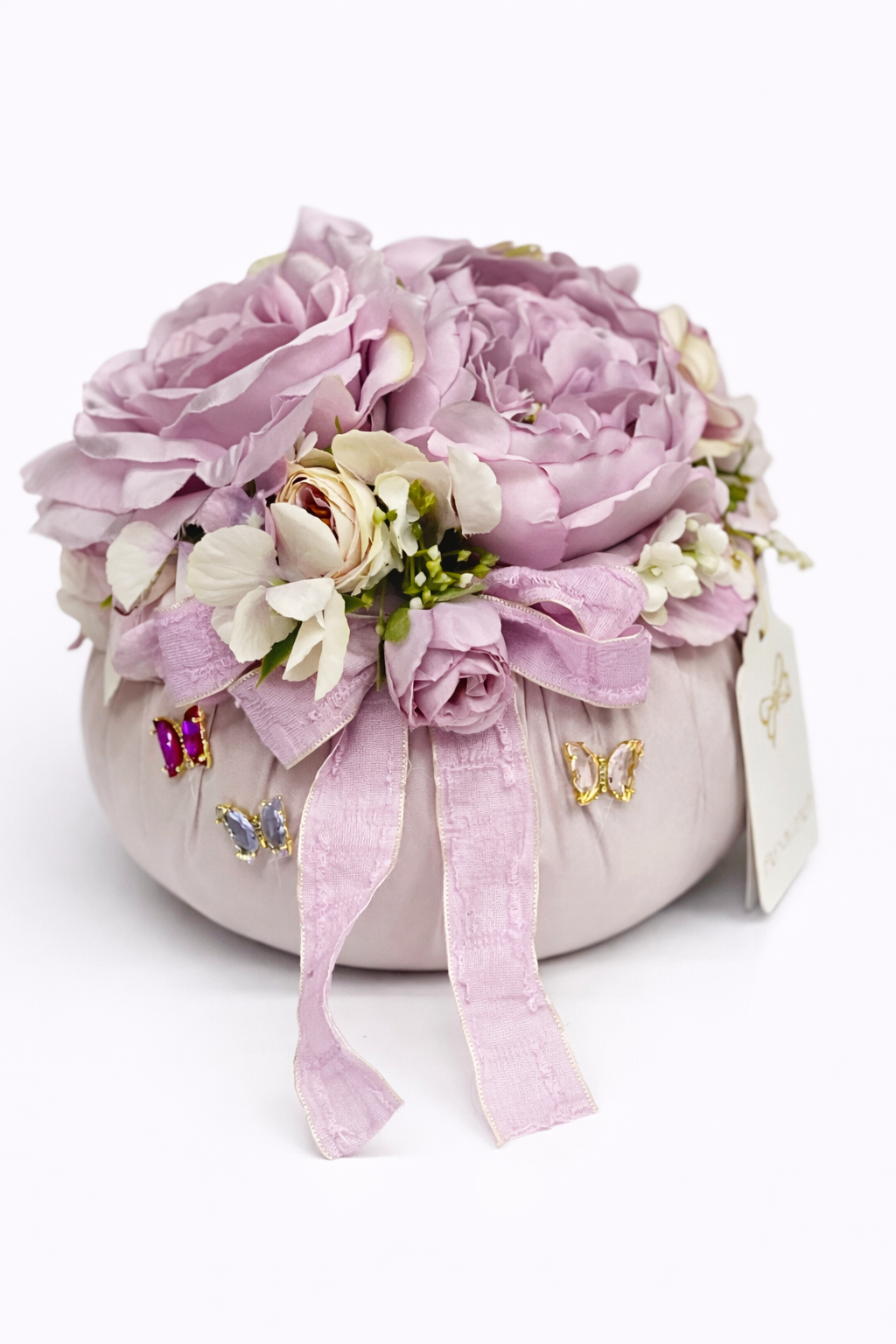 Fiori di Lena - Pouf Profumato con Doppia Peonia, Ortensie e Farfalle Decorative
