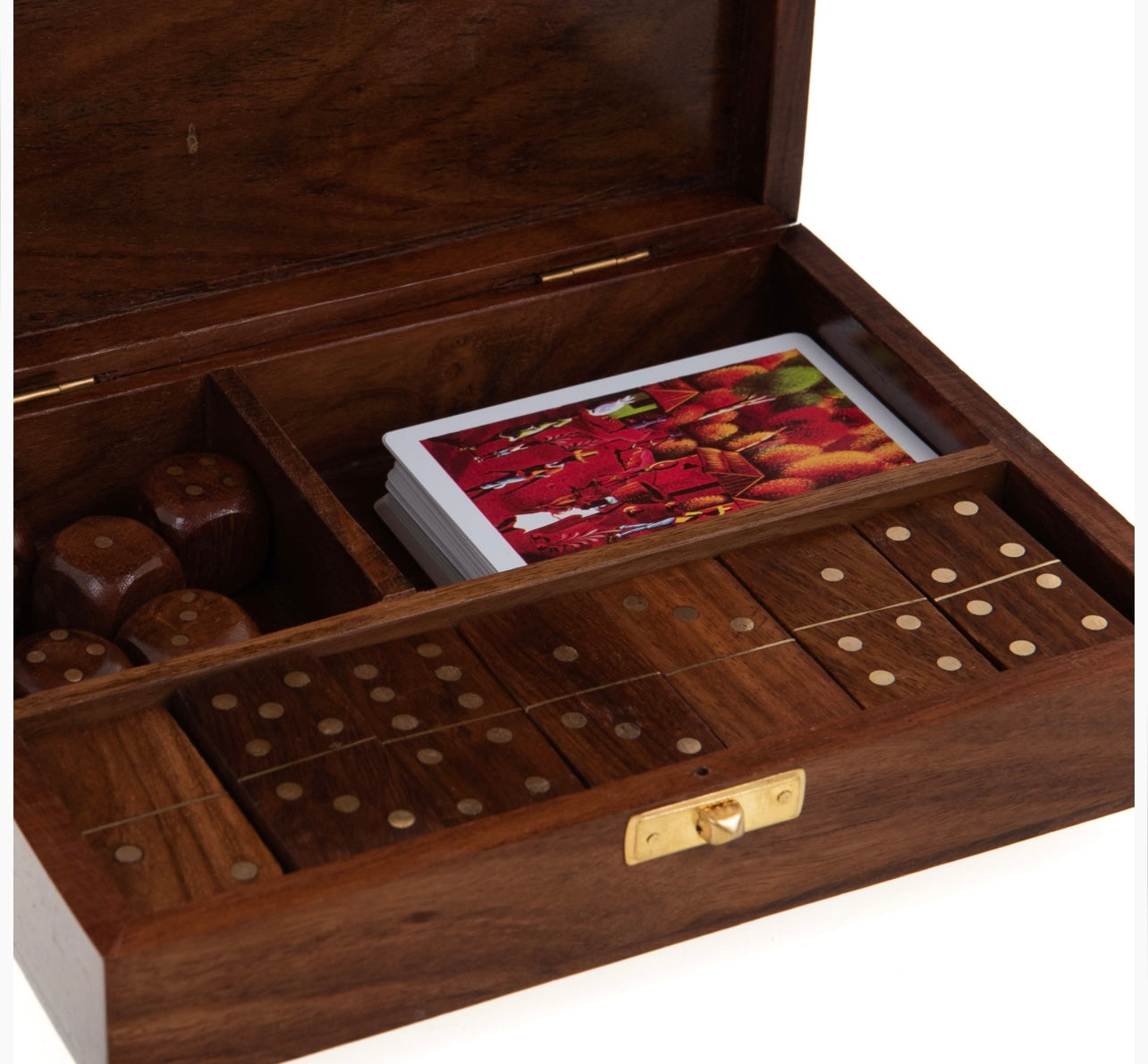 Set da Gioco in Legno con Carte, Dadi e Domino