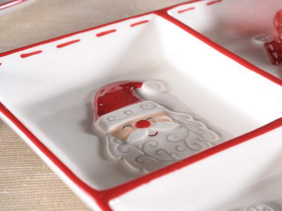 Piatto Natalizio in Ceramica a 4 Scomparti con Babbo Natale e Albero