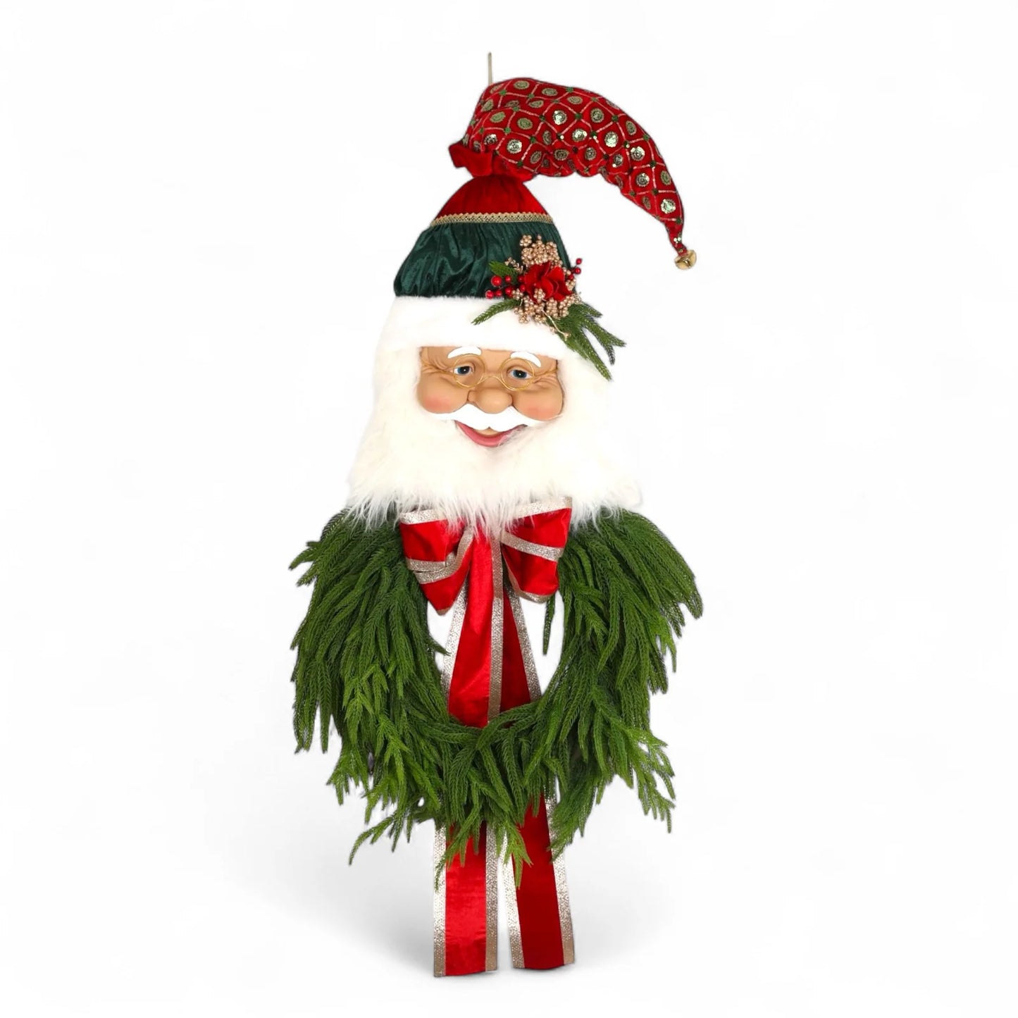 FUORIPORTA SANTA CLAUS CON GHIRLANDA FIORI DI LENA