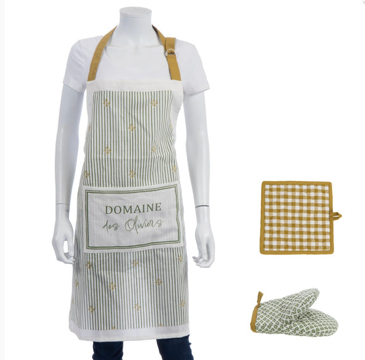 Set da cucina “Domaine des Oliviers” con grembiule, guanto forno e presina