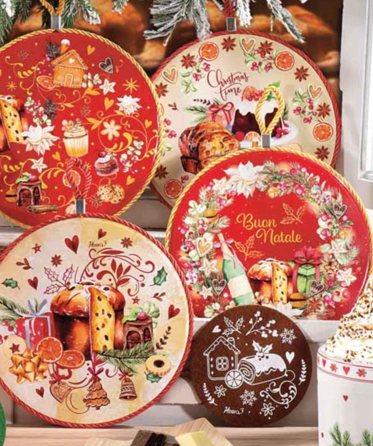 Sottopentola Natalizio in Ceramica Lucida con Base in Sughero