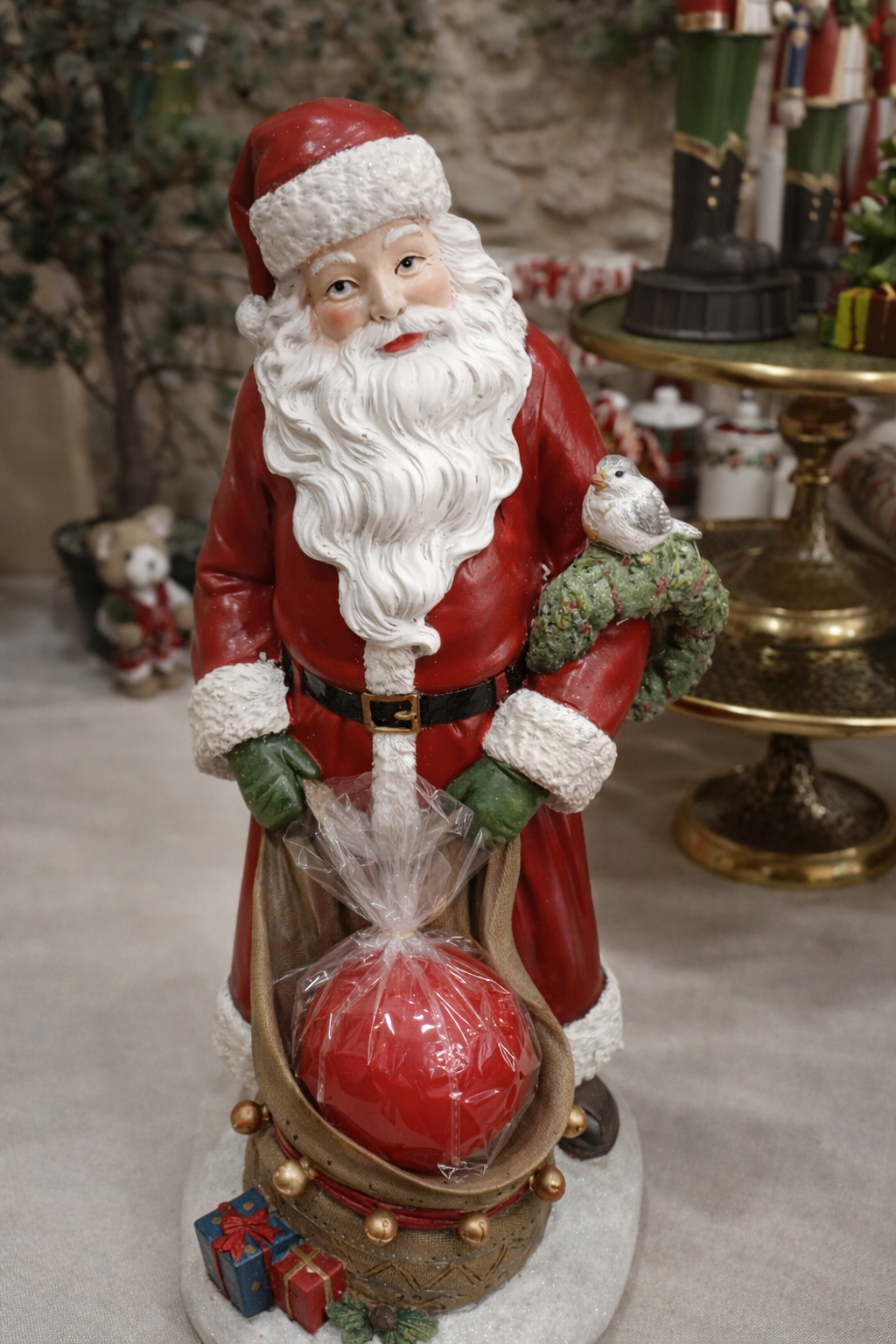 Statuina di Babbo Natale in resina grande – Nuvole di Stoffa – Decorazione natalizia elegante