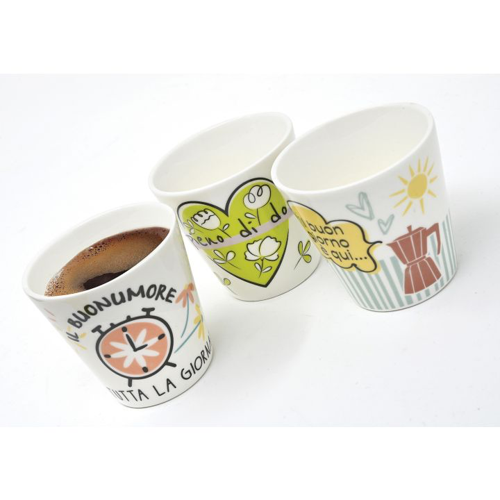 Set Bicchierini da Caffè in Porcellana WALD Positivitime “Il Buonumore Tutta la Giornata”