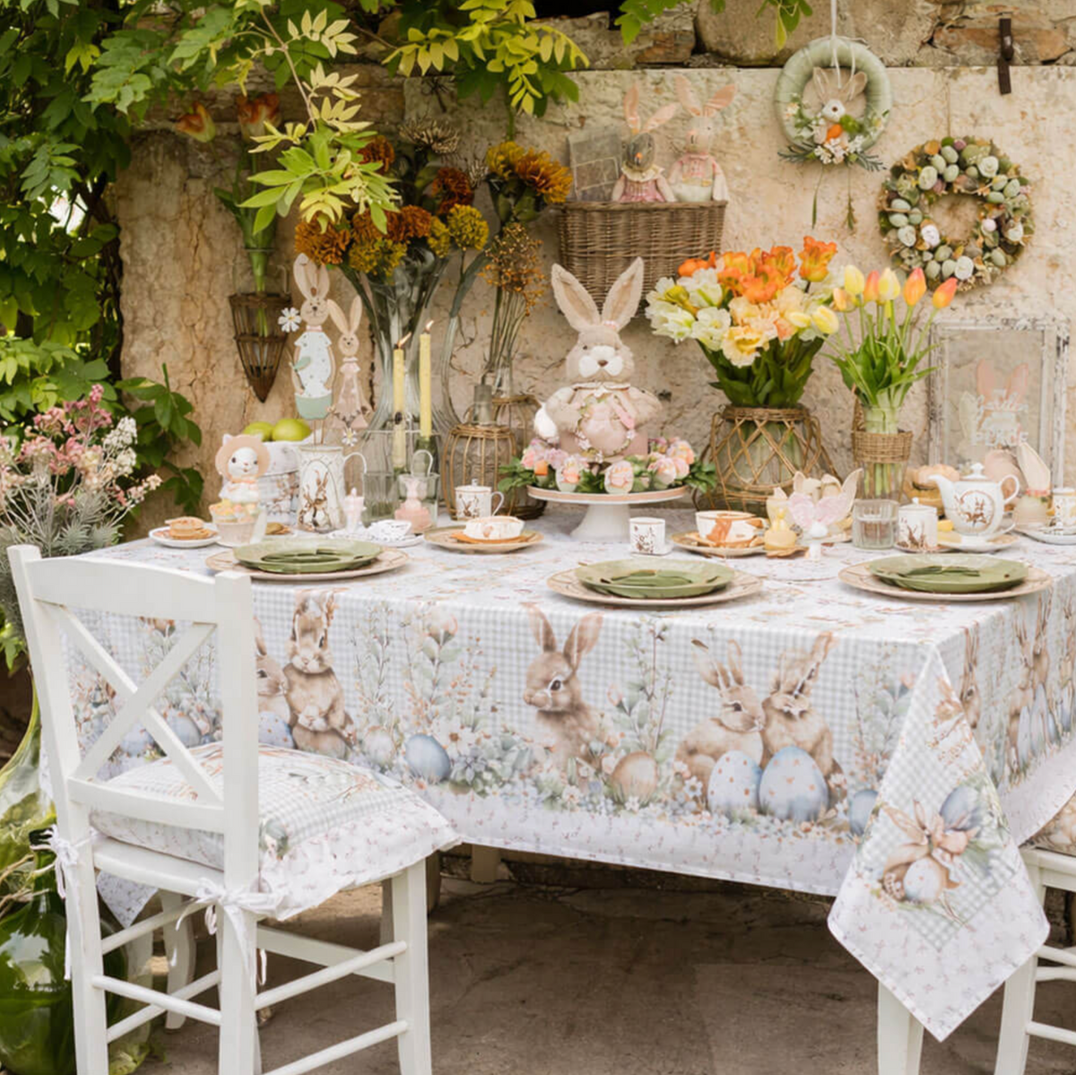 Tovaglia Pasquale con Conigli Rabbit Papen 160x200 cm – Nuvole di Stoffa