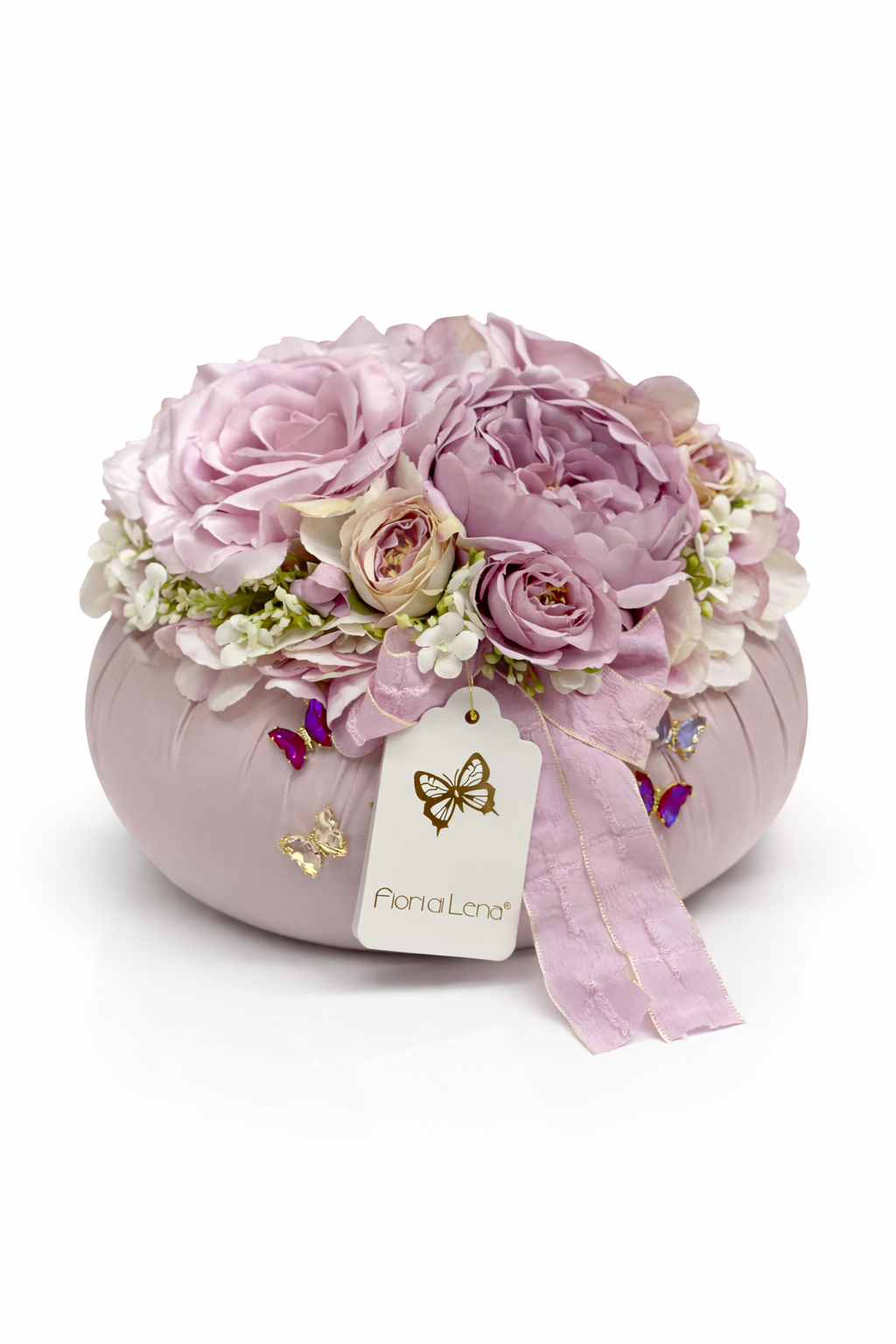 Fiori di Lena Pouf Profumato con Peonie, Rose, Ortensie e Farfalle Decorative