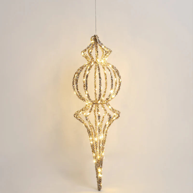 DECORO NATALIZIO LAMPADA A LED DA APPENDERE EFFETTO GLITTER FIORI DI LENA