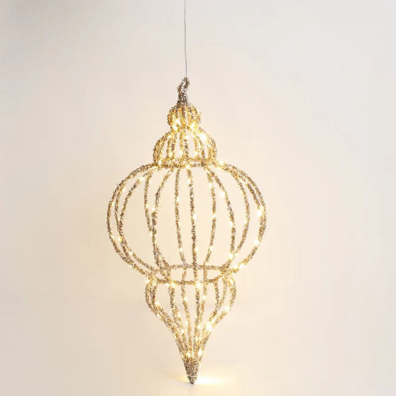 DECORO NATALIZIO LAMPADA A LED DA APPENDERE EFFETTO GLITTER FIORI DI LENA