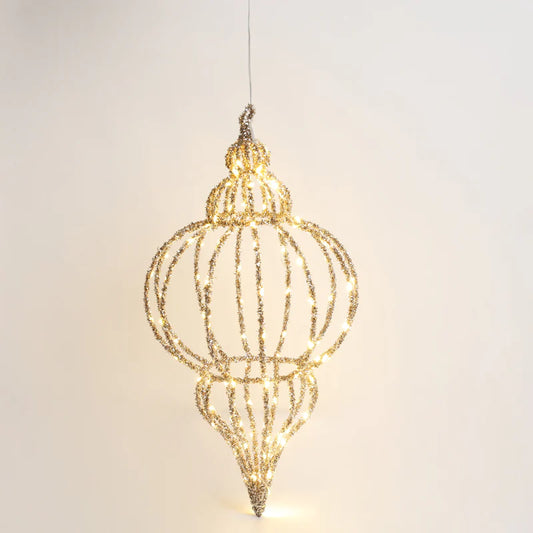 DECORO NATALIZIO LAMPADA A LED DA APPENDERE EFFETTO GLITTER FIORI DI LENA