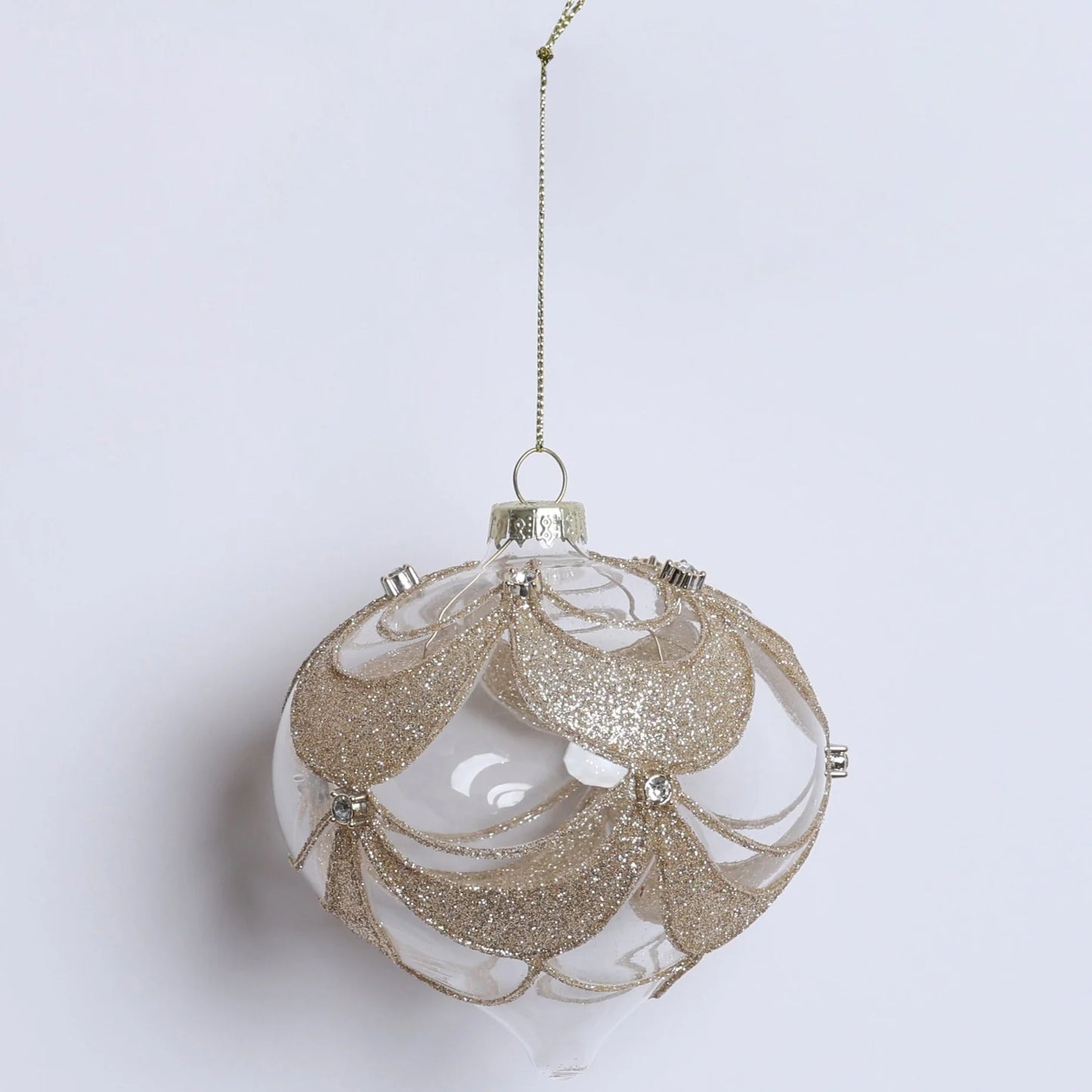 DECORO  NATALIZIO VETRO E ORO 10CM FIORI DI LENA