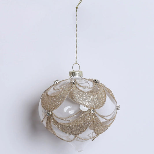 DECORO  NATALIZIO VETRO E ORO 10CM FIORI DI LENA