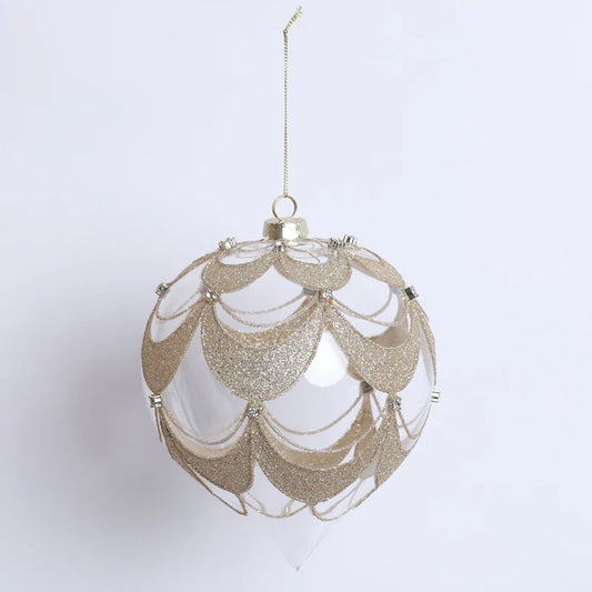 DECORO  NATALIZIO  VETRO E ORO 15CM FIORI DI LENA