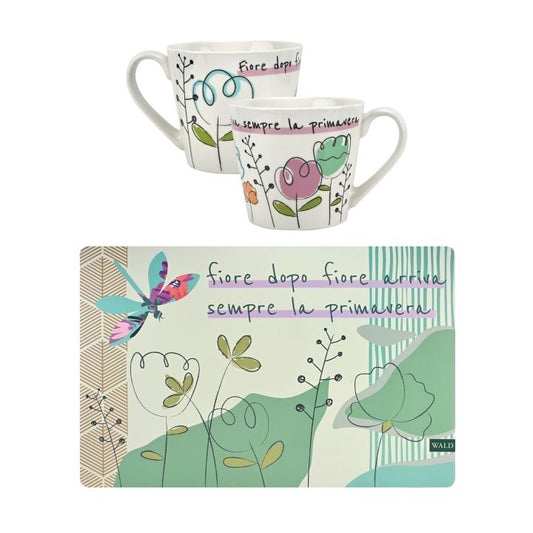 TAZZA COLAZIONE IN PORCELLANA DECORO NATURAL CON TOVAGLIETTA PVC WALD