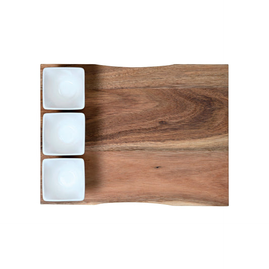 TAGLIERE IN LEGNO DI ACACIA CON 3 BOLI IN PORCELLANA WALD