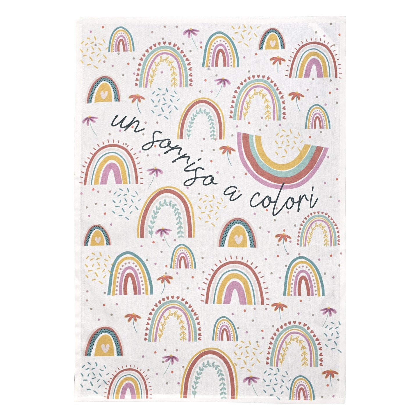 SET 2 STROFINACCI CON DECORO SORRISO A COLORI  E ARCOBALENI 100% COTONE WALD