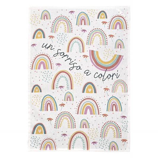 SET 2 STROFINACCI CON DECORO SORRISO A COLORI  E ARCOBALENI 100% COTONE WALD