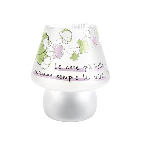 LAMPADA IN VETRO A BATTERIA CON  LED INCLUSO DECORO NATURAL WALD