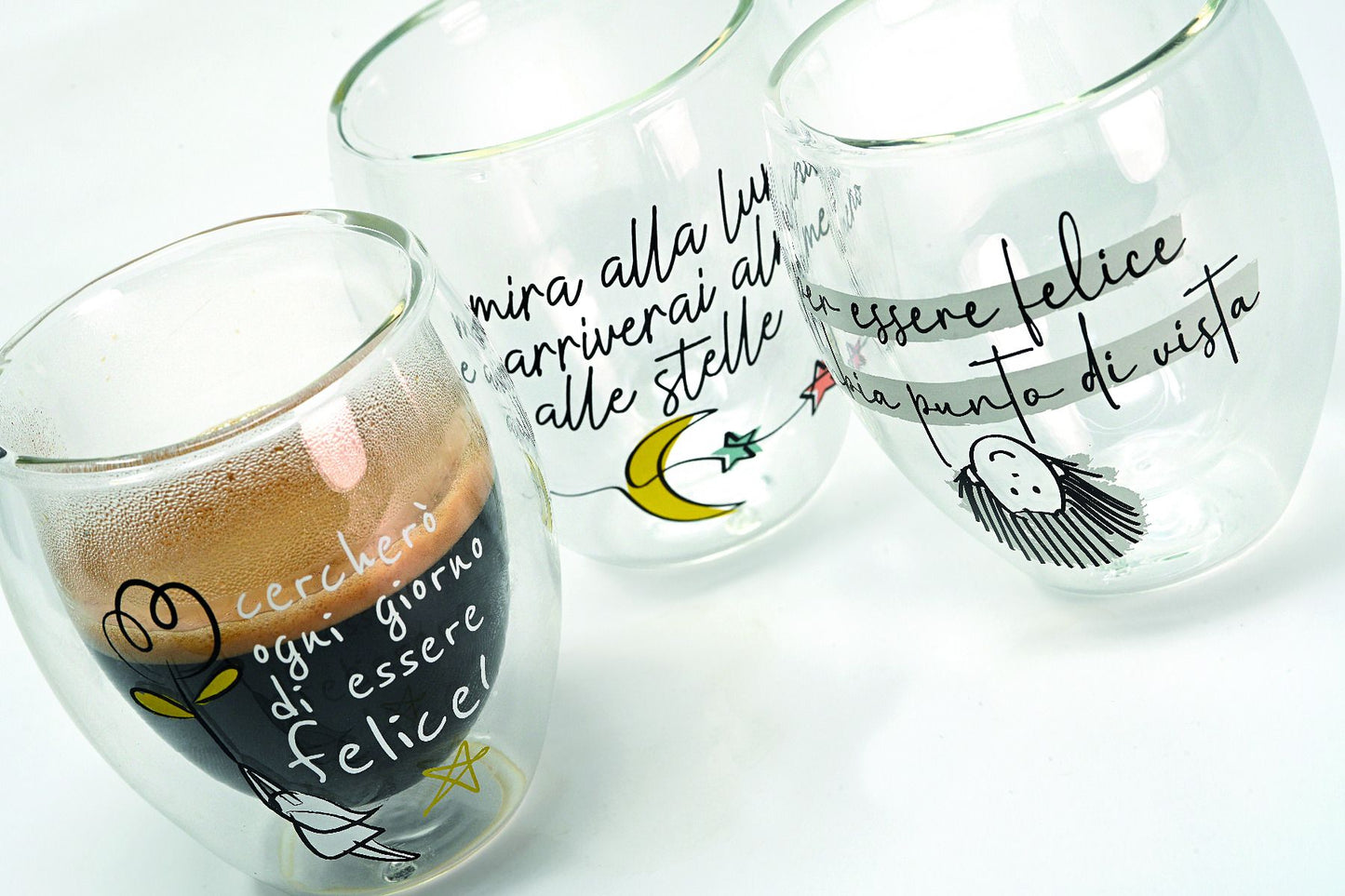SET BICCHIERI CAFFE' IN BOROSILICATO CON DECORO MINIMAL