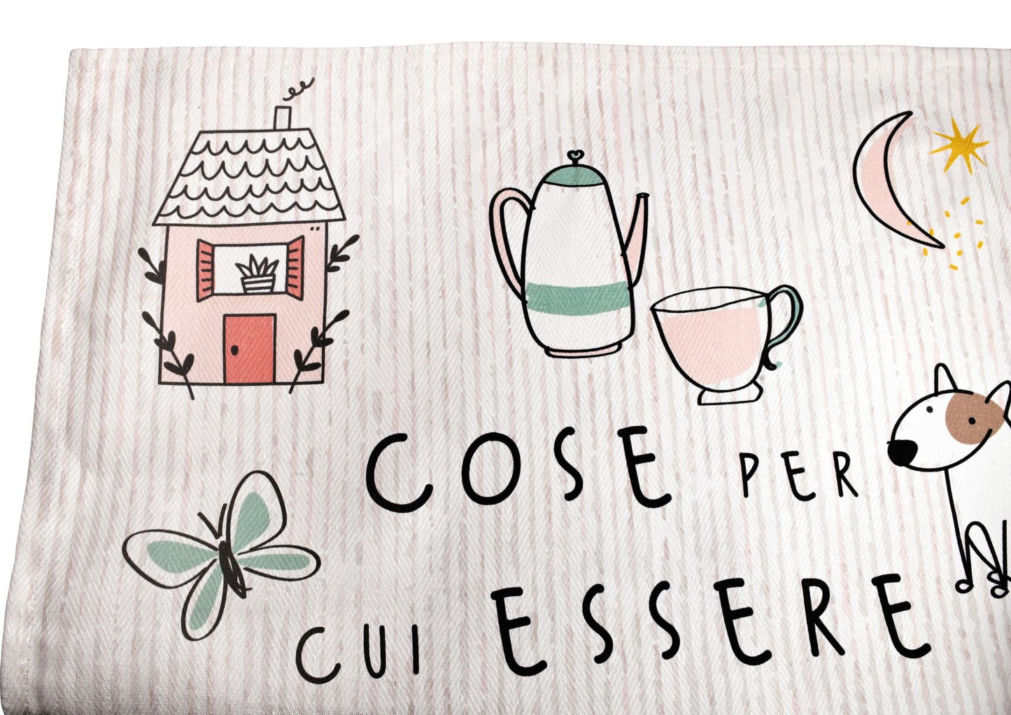 SET 2STROFINACCI CON DECORO ESSERE FELICI E MANGIAR BENE  100% COTONE WALD