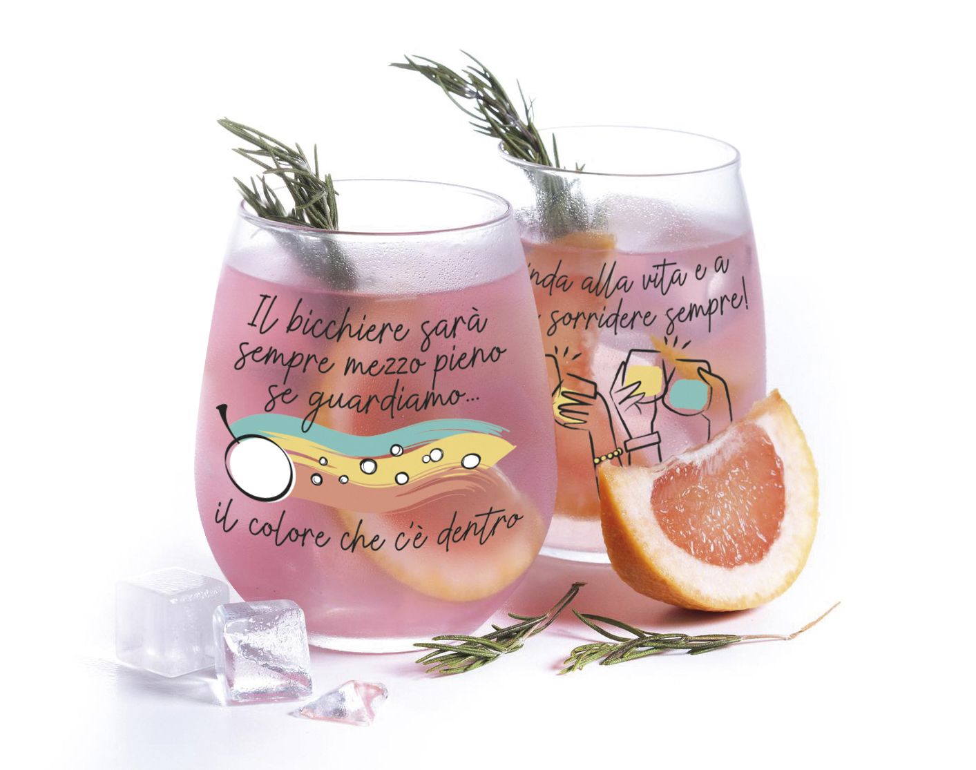 SET 2 BICCHIERI IN VETRO CON DECORO BRINDA ALLA VITA WALD