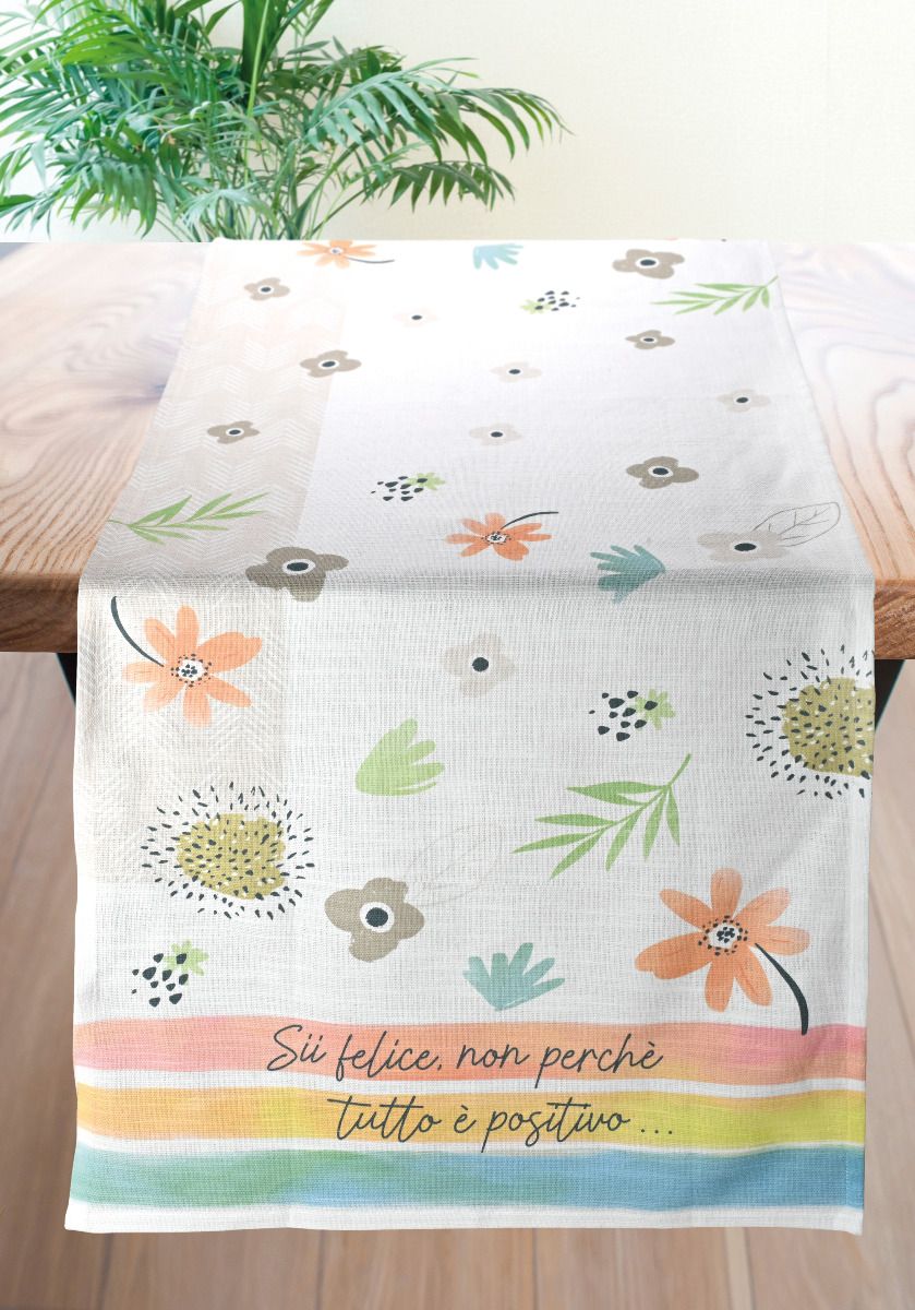 RUNNER CON DECORO RISI E SORRISI  100% COTONE WALD