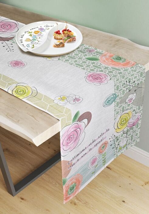 RUNNER CON DECORO NATURAL  100% COTONE WALD