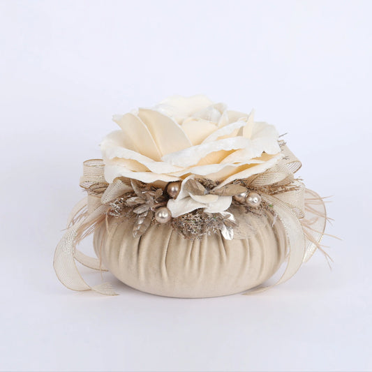 POUF NATALIZO VELLUTO NOCCIOLA CON ROSE D17X13CM FIORI DI LENA