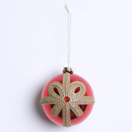 DECORO NATALIZIO SFERA ROSSA IN VETRO CON SWAROVSKI FIORI DI LENA
