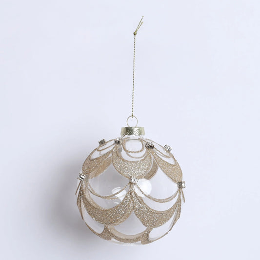 DECORO  NATALIZIO  ROTONDO VETRO E ORO 10CM FIORI DI LENA