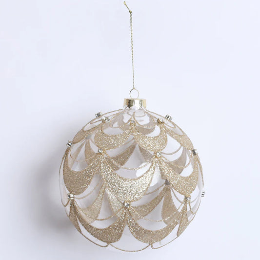 DECORO SFERA NATALIZIA ROTONDA VETRO E ORO 15CM FIORI DI LENA