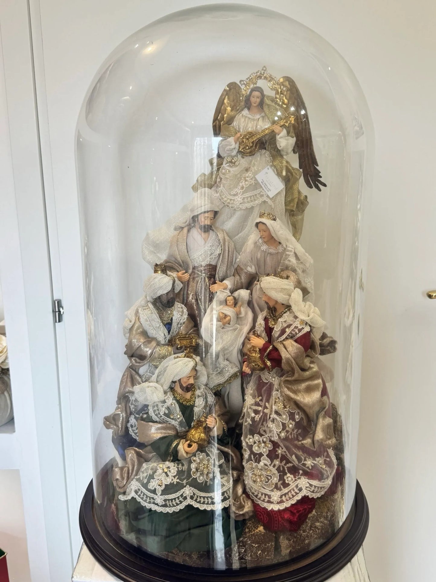 PRESEPE DENTRO CAMPANA DI VETRO DECORATO A MANO 70CM