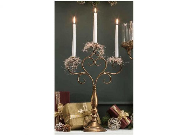 Candelabro 3 fiamme in metallo color champagne | Brandani