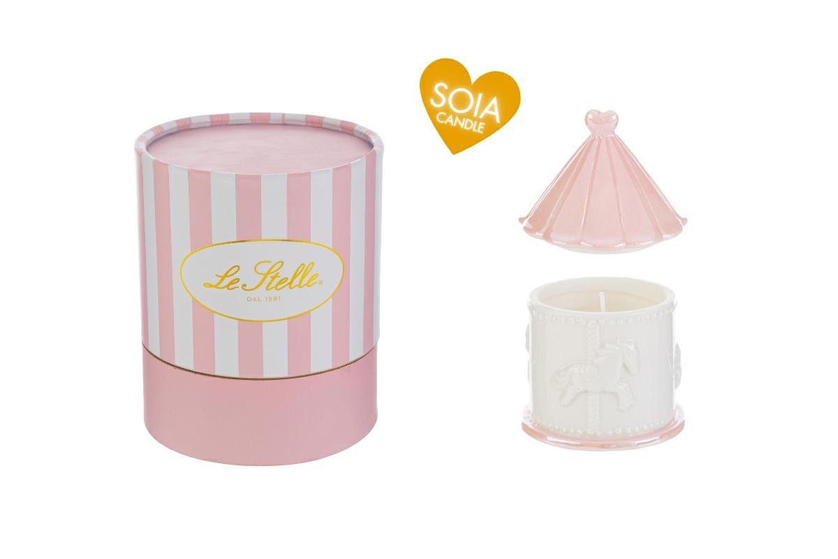 Candela giostrina in porcellana con cera di soia con astuccio - Le Stelle